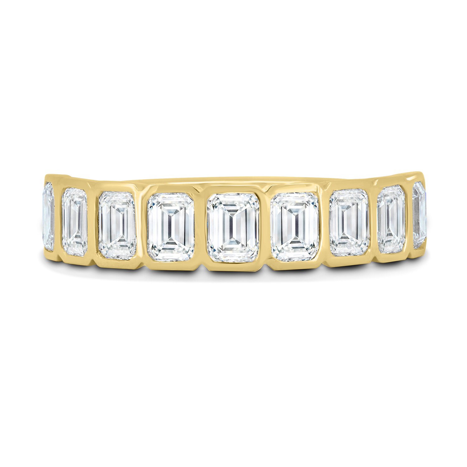 Dallas - Bezel Set Emerald Wedding Ring - 9 stones 18k Yellow Gold