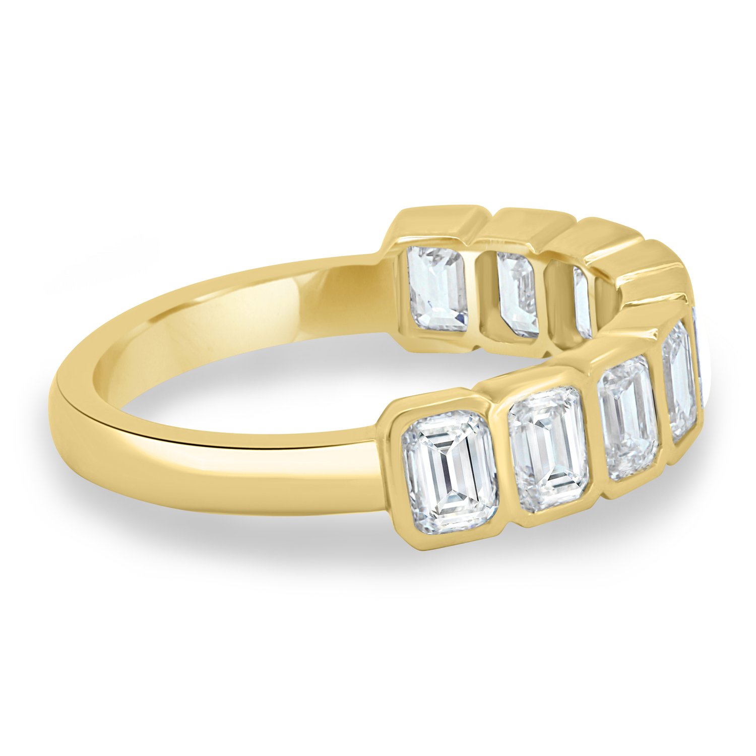 Dallas - Bezel Set Emerald Wedding Ring - 9 stones 18k Yellow Gold