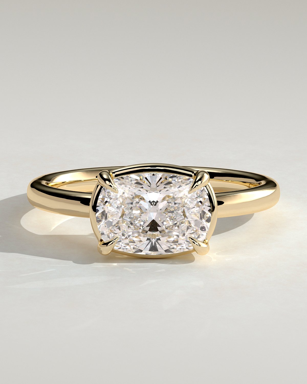 Daya - Elongated Cushion East West Bezel Frame Solitaire with Claws - 18k Yellow Gold