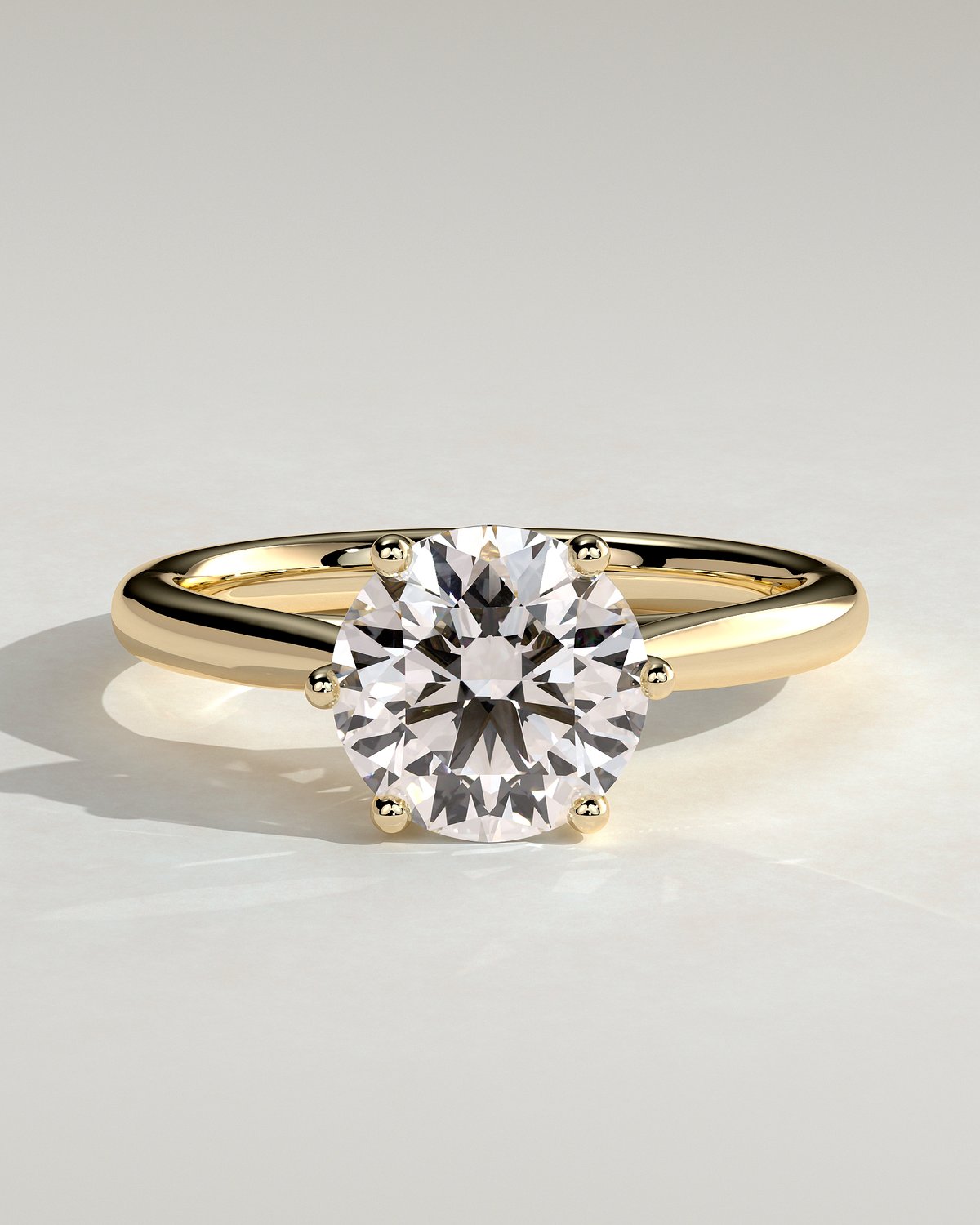Delilah - 6 Claw Cathedral Round Solitaire - 18k Yellow Gold