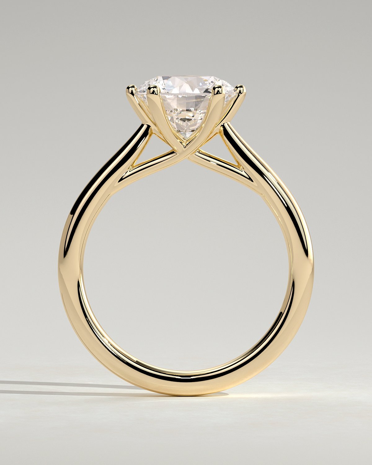Delilah - 6 Claw Cathedral Round Solitaire - 18k Yellow Gold