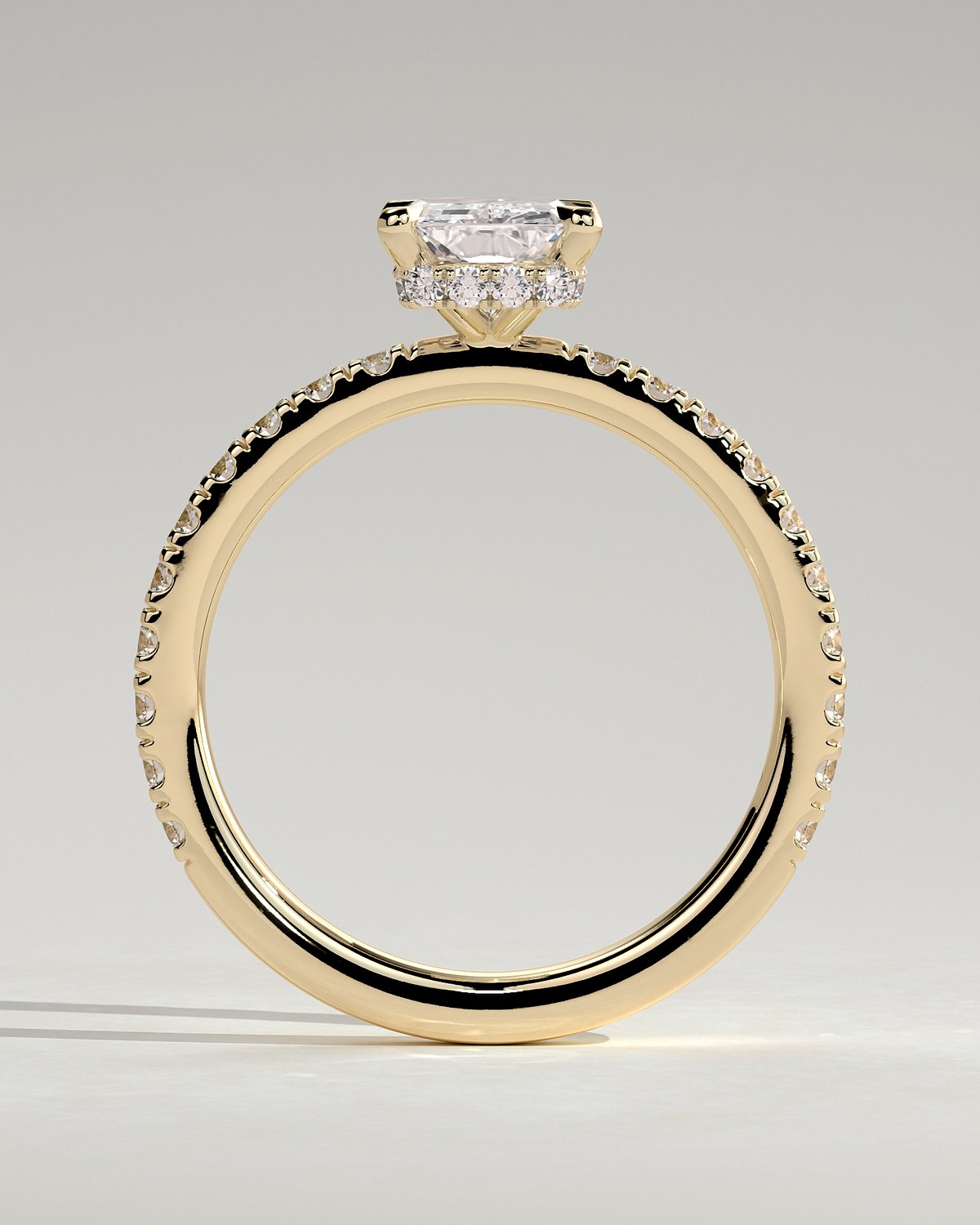 Ellie  Radiant Solitaire with Hidden Halo and Pav - 18k Yellow Gold