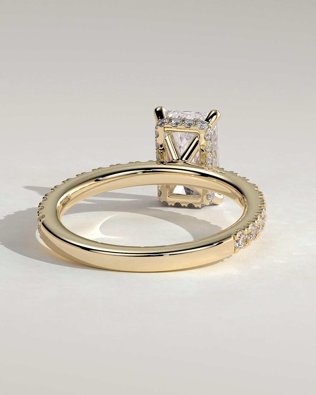 Ellie  Radiant Solitaire with Hidden Halo and Pav - 18k Yellow Gold