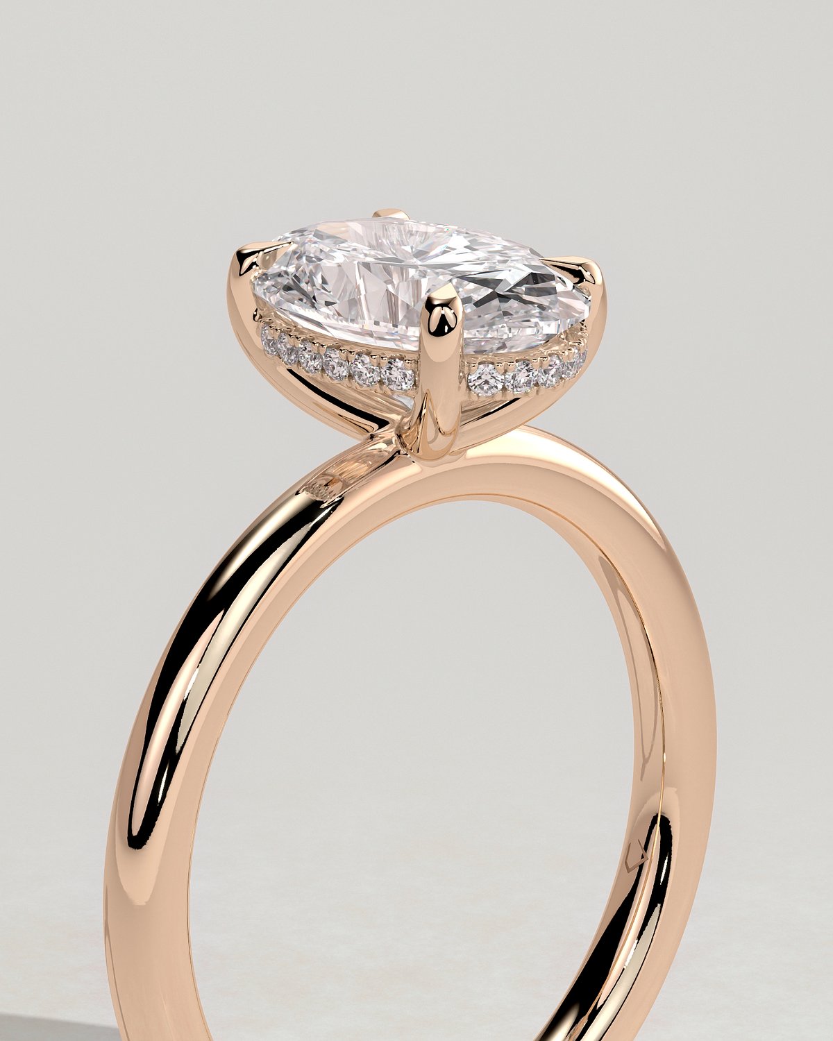 Emma  Oval Solitaire with Hidden Halo - 18k Rose Gold High Setting