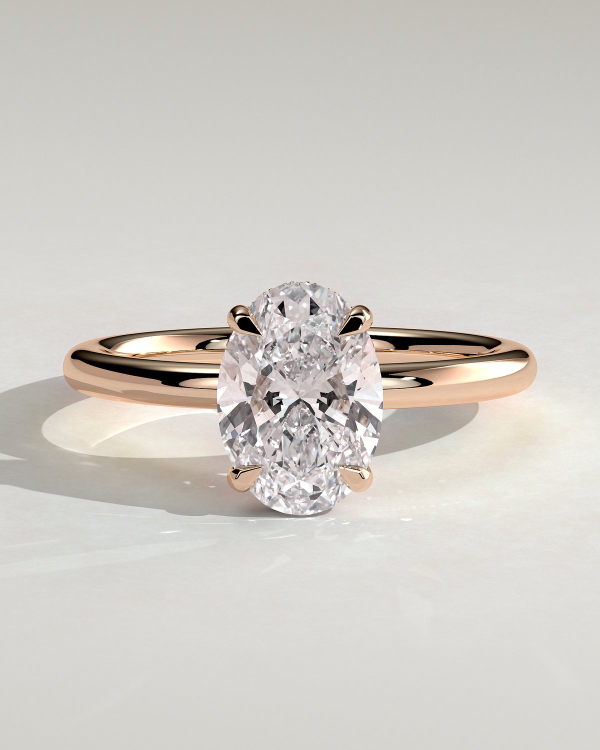 Emma  Oval Solitaire with Hidden Halo - 18k Rose Gold High Setting