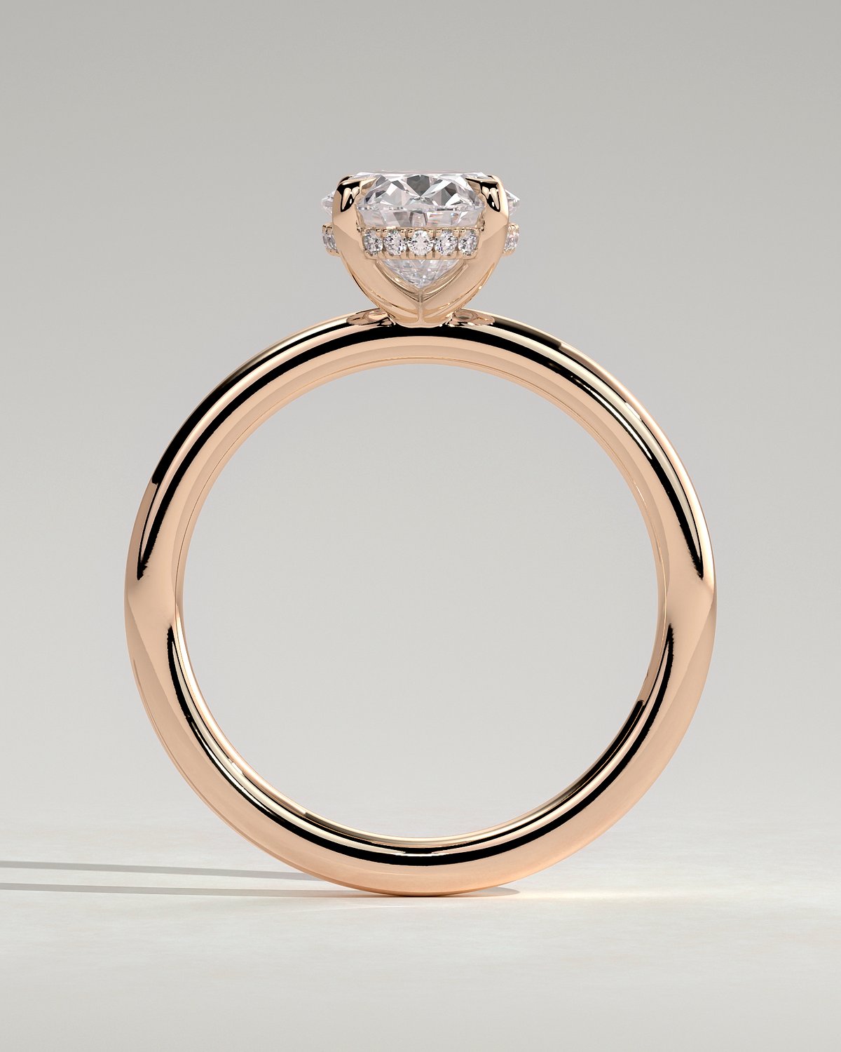 Emma  Oval Solitaire with Hidden Halo - 18k Rose Gold High Setting