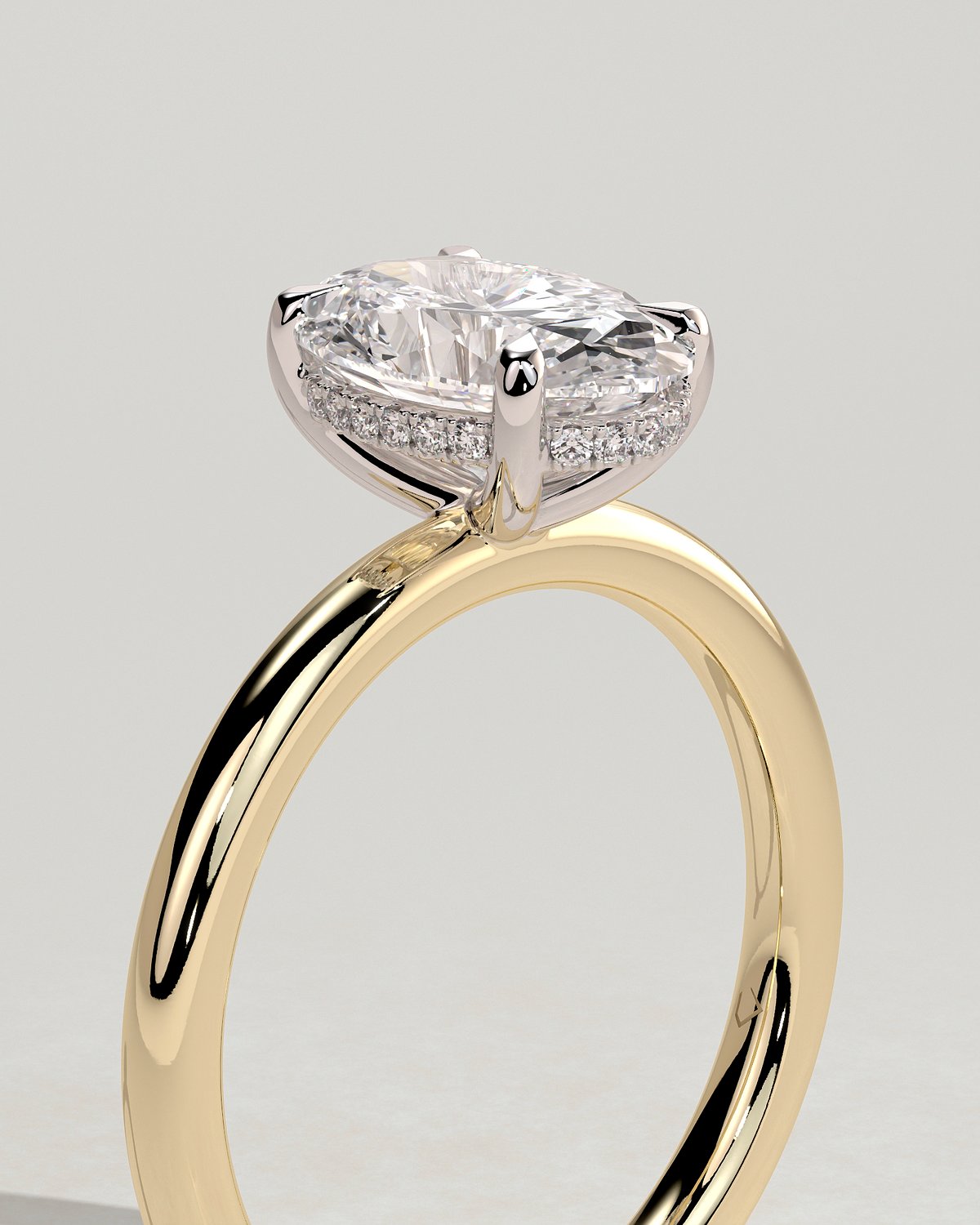 Emma  Oval Solitaire with Hidden Halo - 18k Yellow Gold / 18k White Gold High Setting