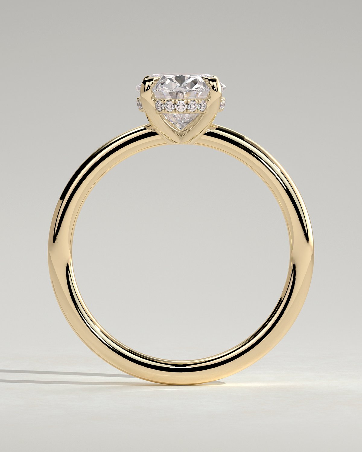 Emma  Oval Solitaire with Hidden Halo - 18k Yellow Gold Low Setting
