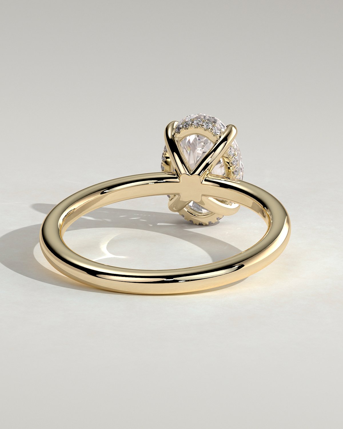 Emma  Oval Solitaire with Hidden Halo - 18k Yellow Gold Low Setting