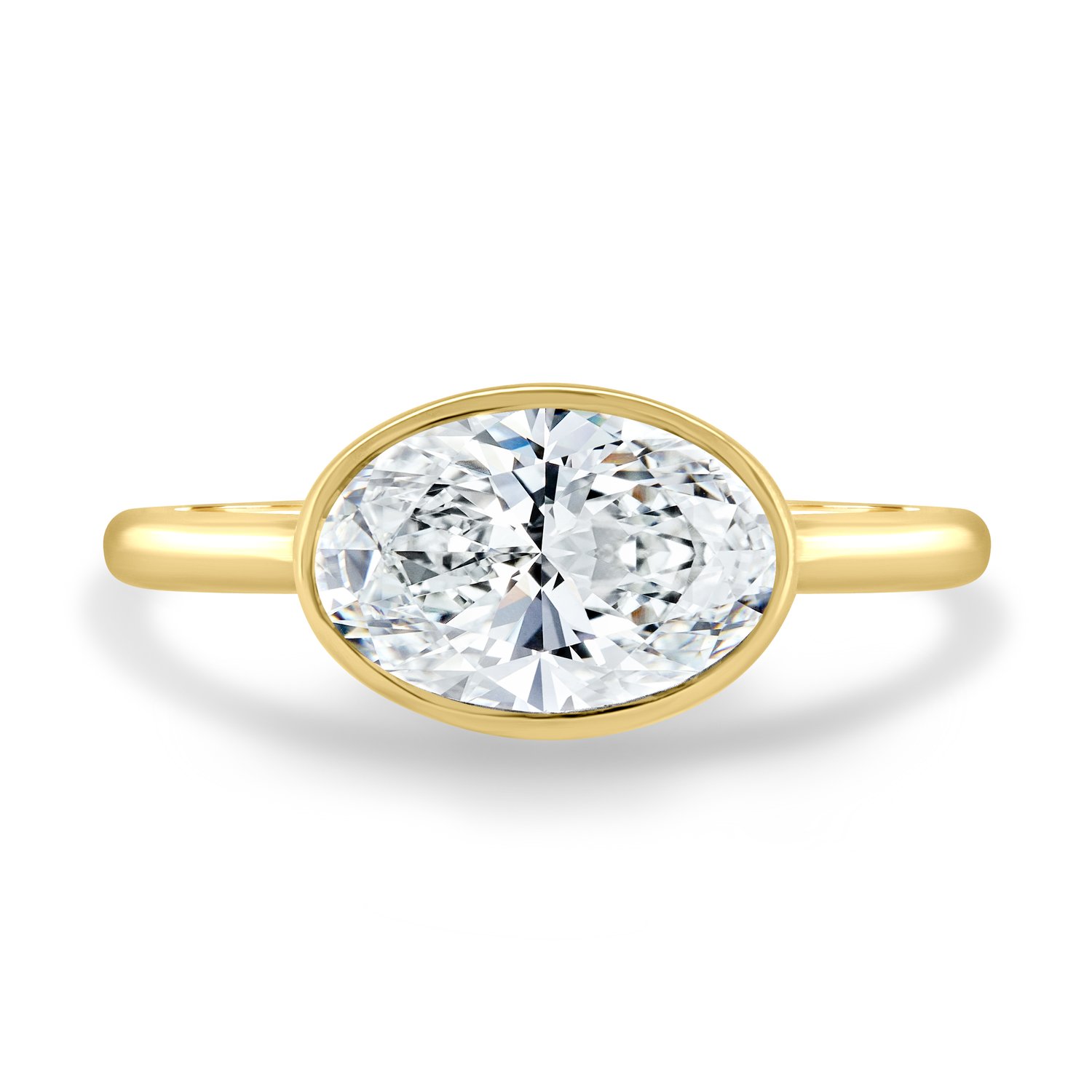 Erin - Bezel Oval East-West Solitaire - 18k Yellow Gold