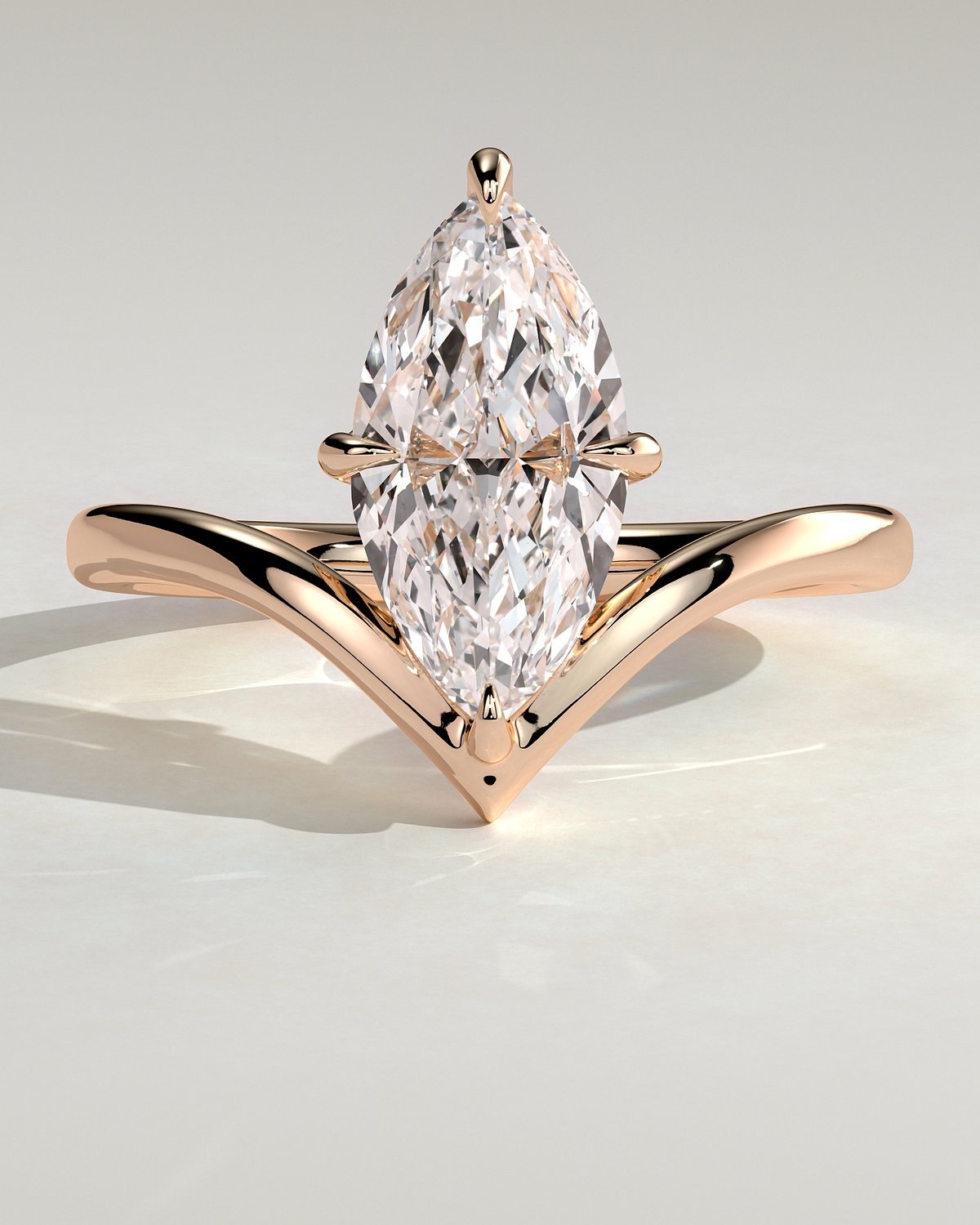 Giselle - Marquise Solitaire with Deep V Band - 18k Rose Gold