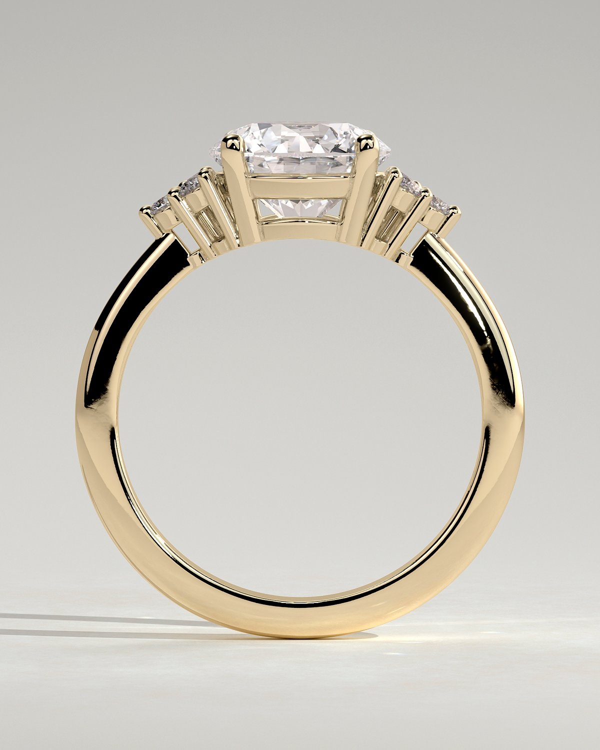 Greta  Round Trilogy with Round Side Stones - 18k Yellow Gold