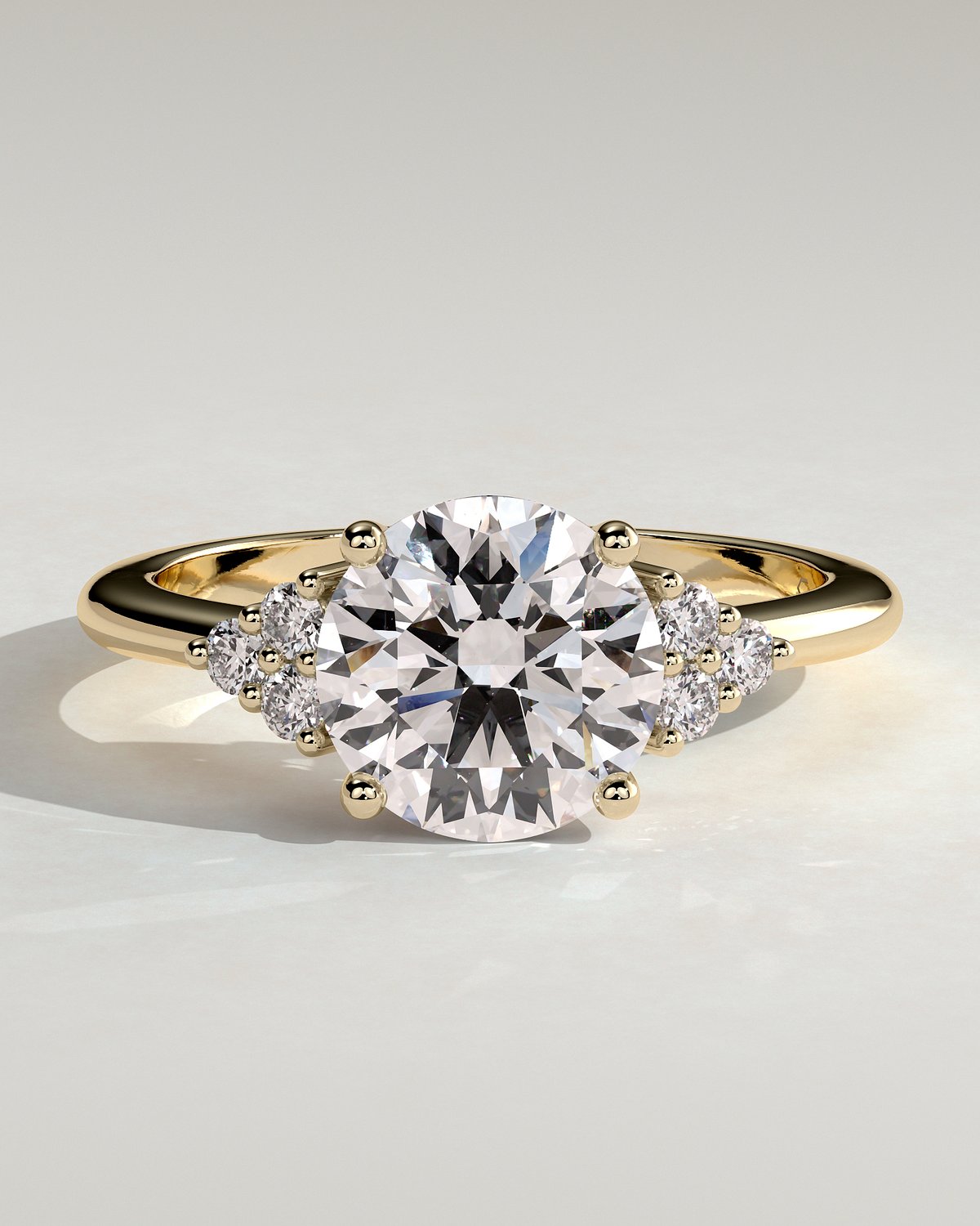 Greta  Round Trilogy with Round Side Stones - 18k Yellow Gold