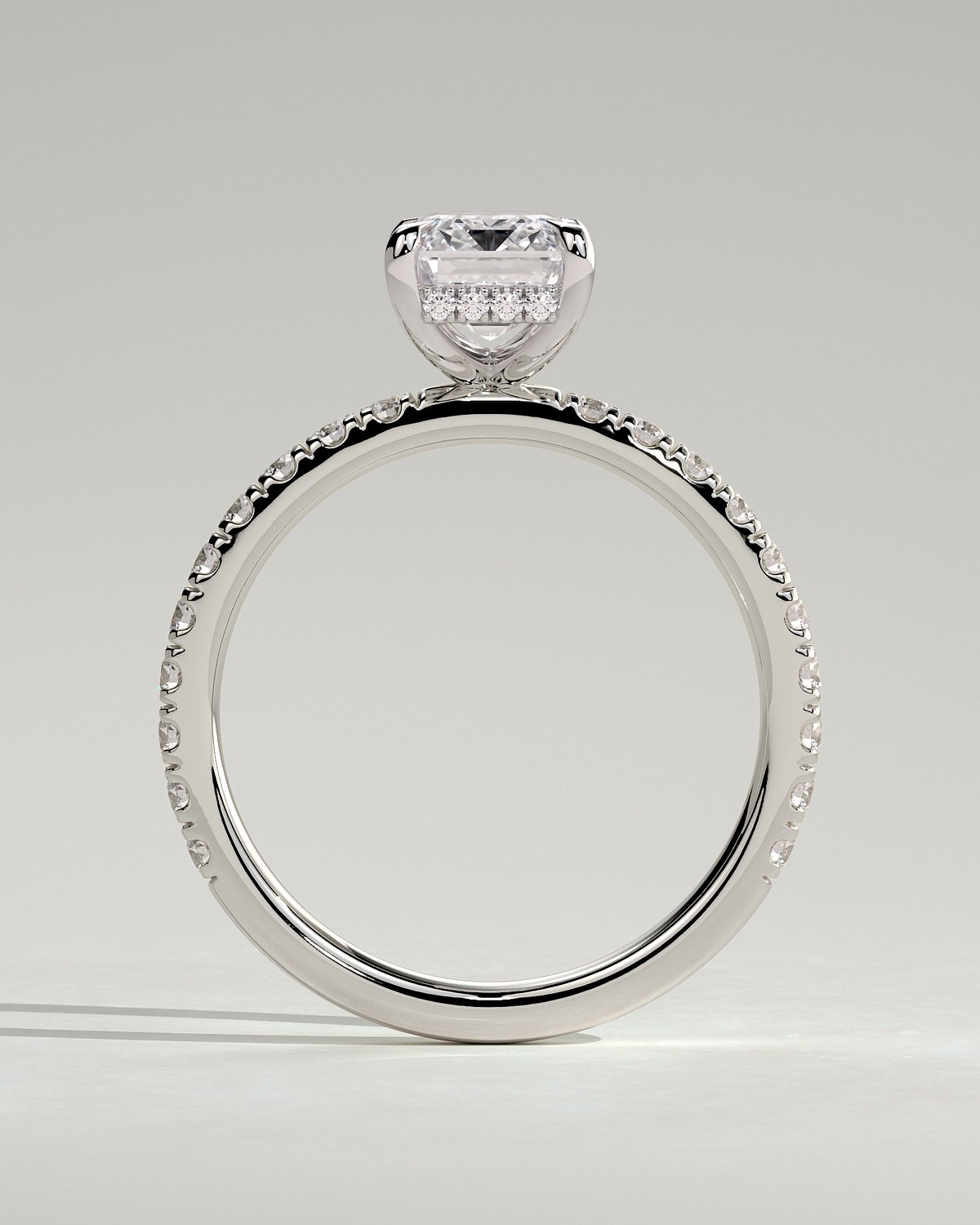 Gwyneth - Emerald Solitaire with Hidden Halo - 18k White Gold