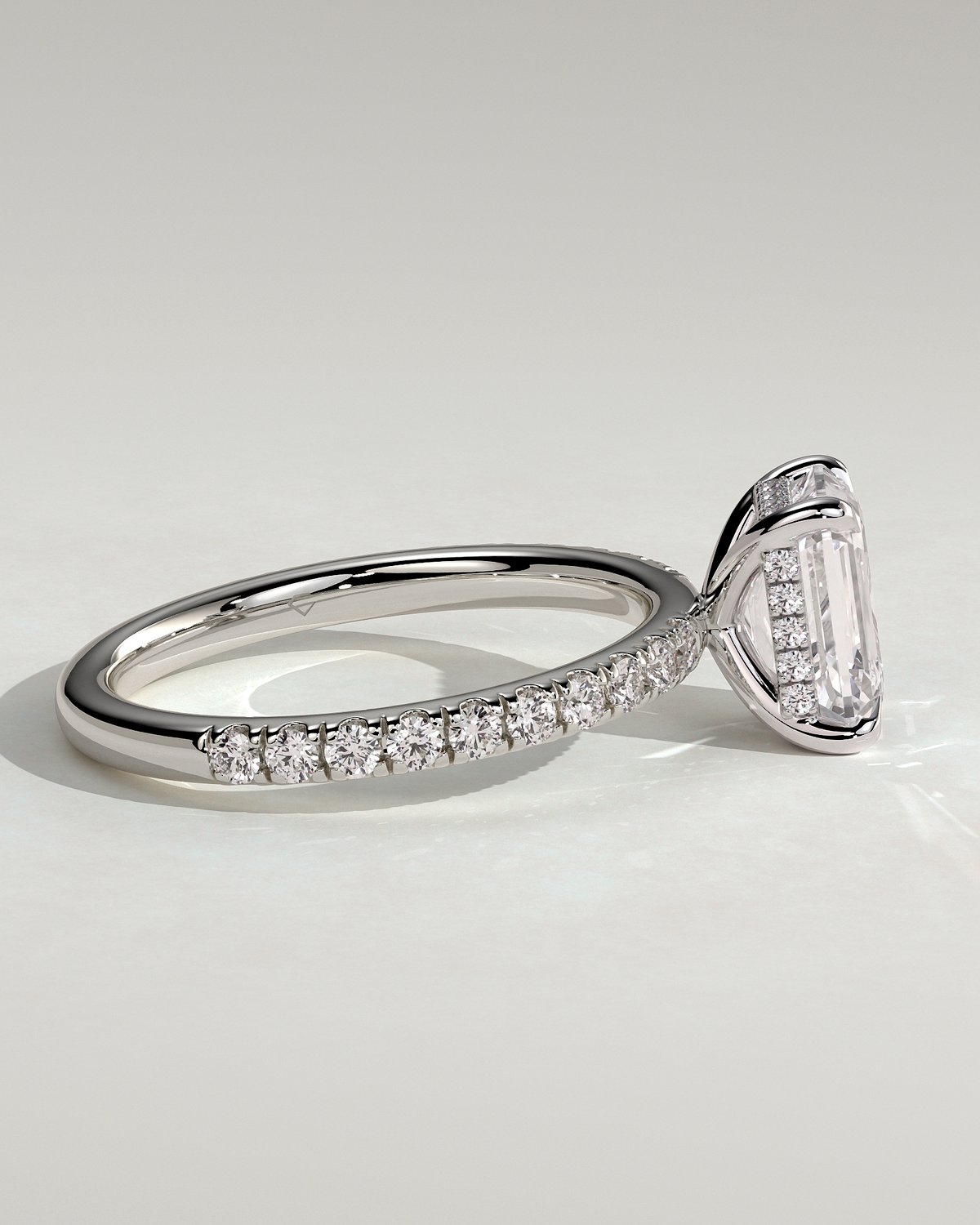 Gwyneth - Emerald Solitaire with Hidden Halo - 18k White Gold