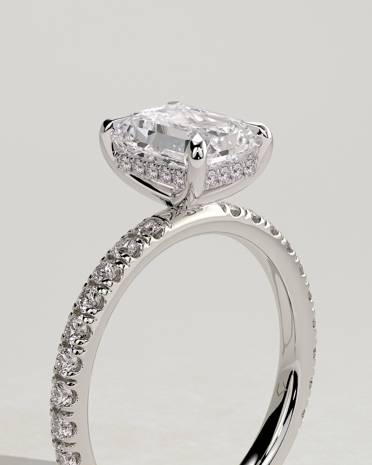 Gwyneth - Emerald Solitaire with Hidden Halo - 18k White Gold