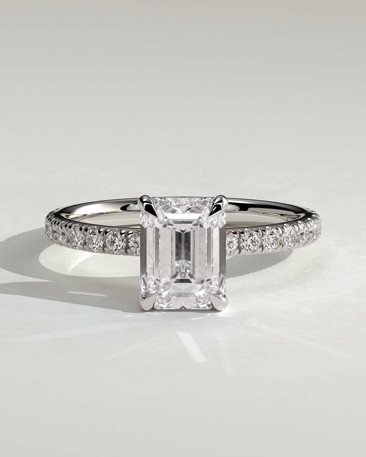 Gwyneth - Emerald Solitaire with Hidden Halo - 18k White Gold