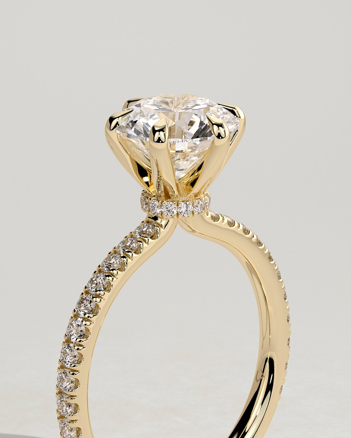 Holly - 6 Claw Pav Round Solitaire with Hidden Halo - 18k Yellow Gold
