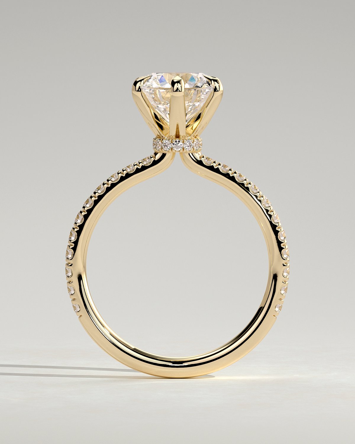 Holly - 6 Claw Pav Round Solitaire with Hidden Halo - 18k Yellow Gold