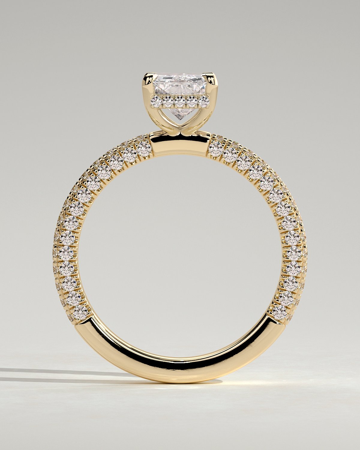 Irene - Radiant Solitaire with Hidden Halo and Triple Pave - 18k Yellow Gold