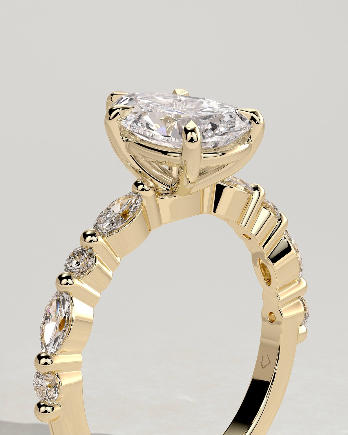 Jacinta - Pear Solitaire with Accent Band - 18k Yellow Gold
