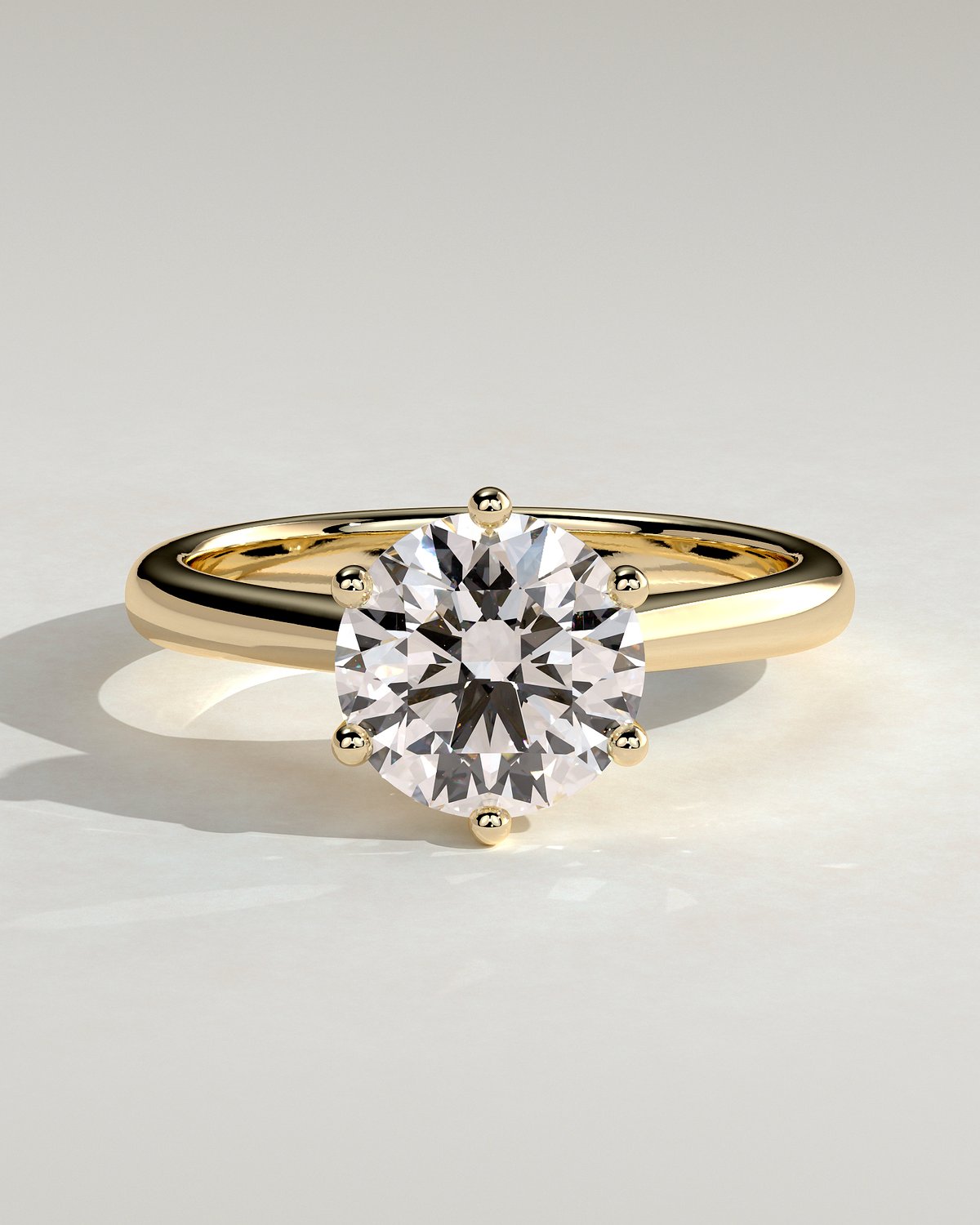 Jacqueline  6 Claw Round Solitaire - 18k Yellow Gold