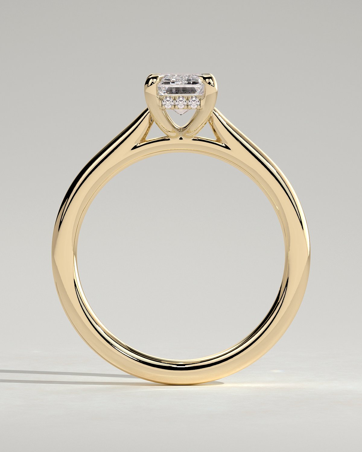 Jane - Emerald Solitaire with Hidden Halo and Cathedral Setting - 18k Yellow Gold