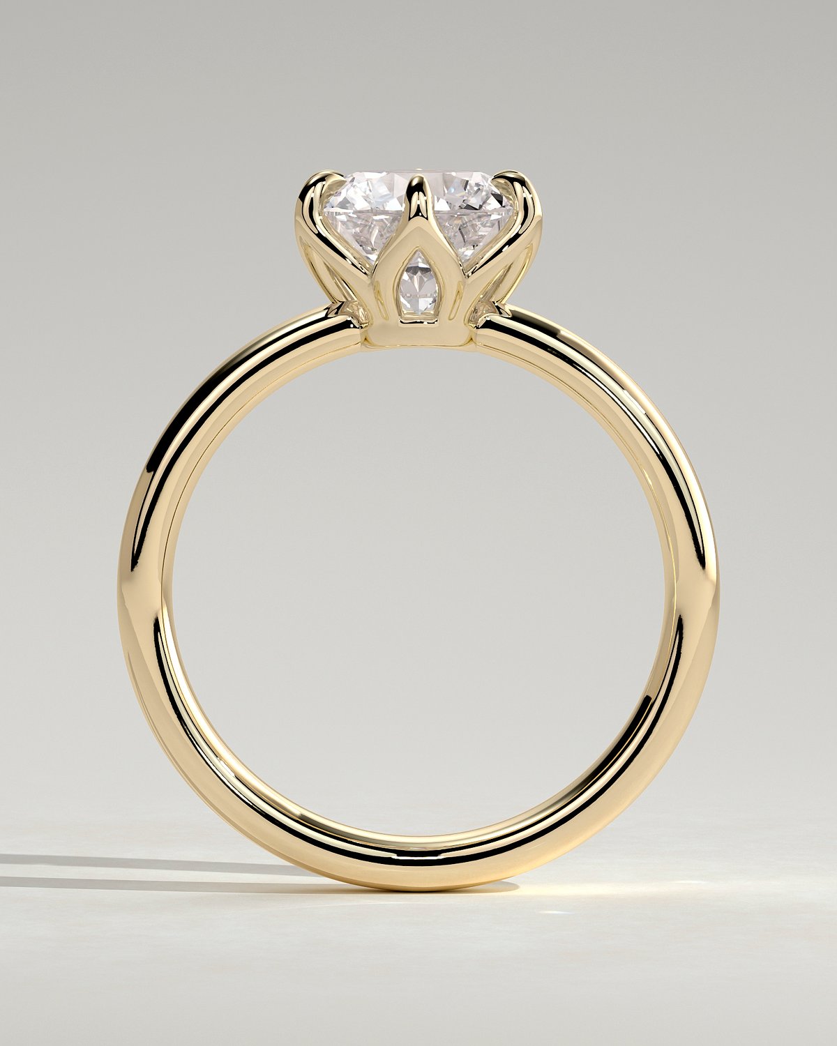 Jayden - 6 Claw Round Solitaire with Cigar Band - 18k Yellow Gold