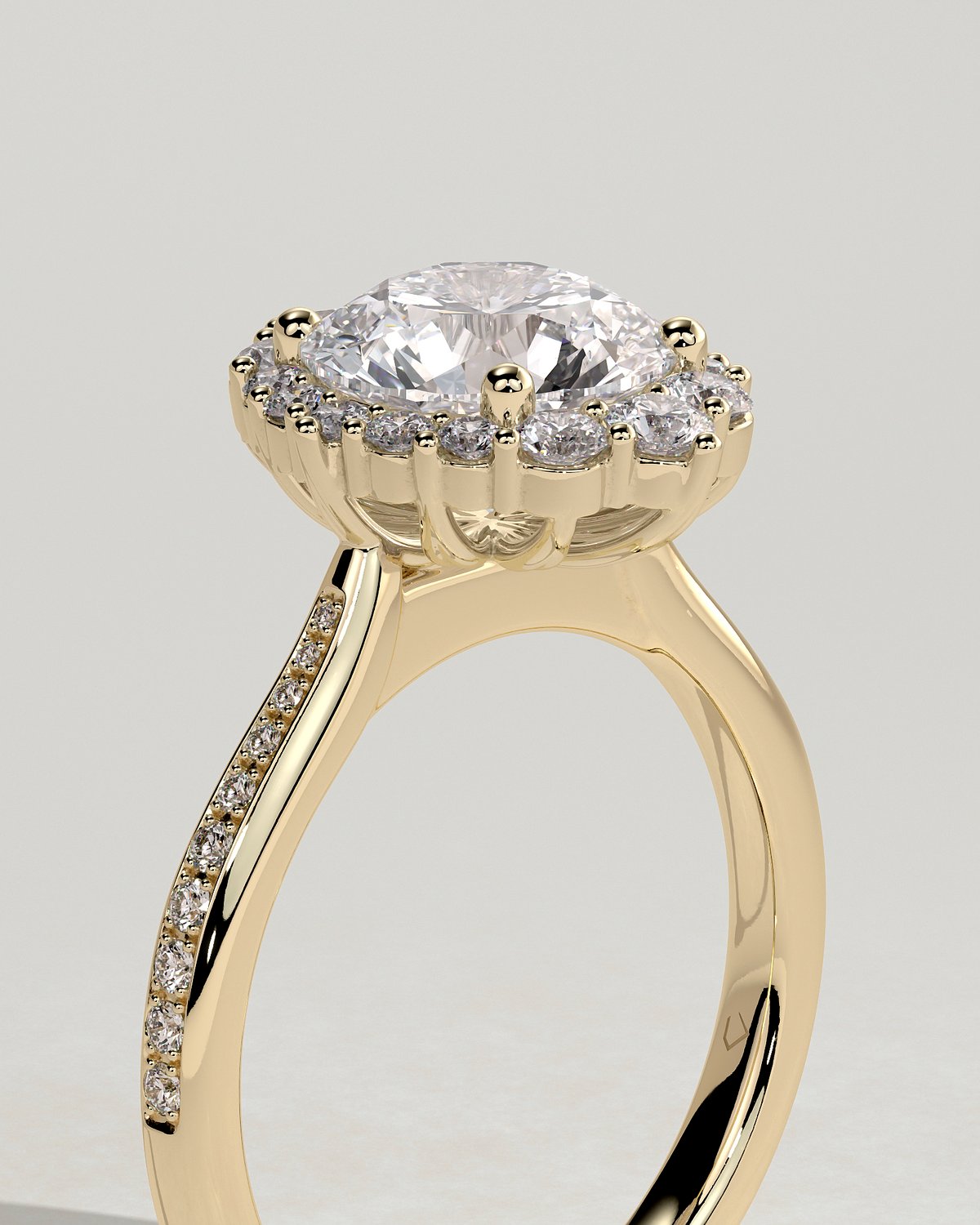 Jessica  Vintage-Style Round Halo with Pav - 18k Yellow Gold