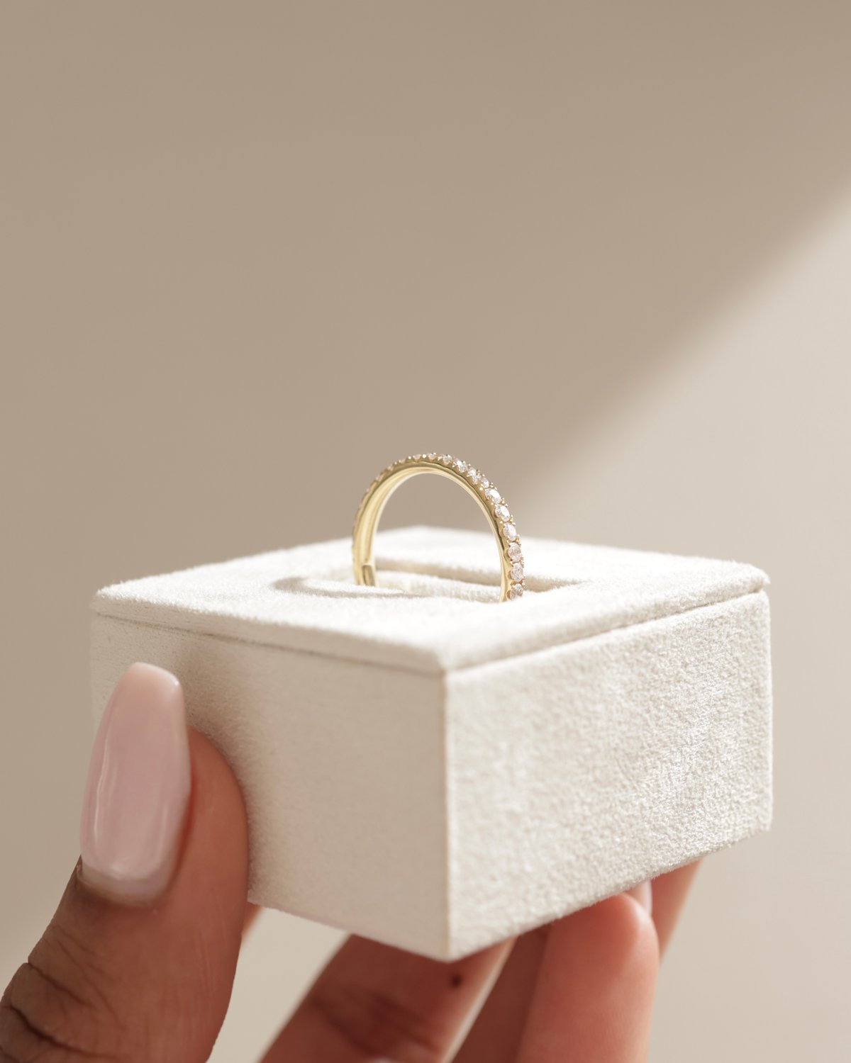 Joanna  Two Third Pave Wedding Ring Lifestyle Image