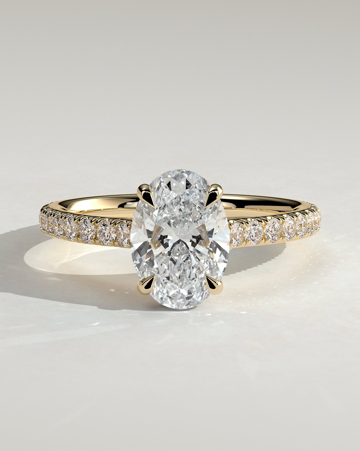 Julia  Oval Solitaire with Hidden Halo and Pav - 18k Yellow Gold
