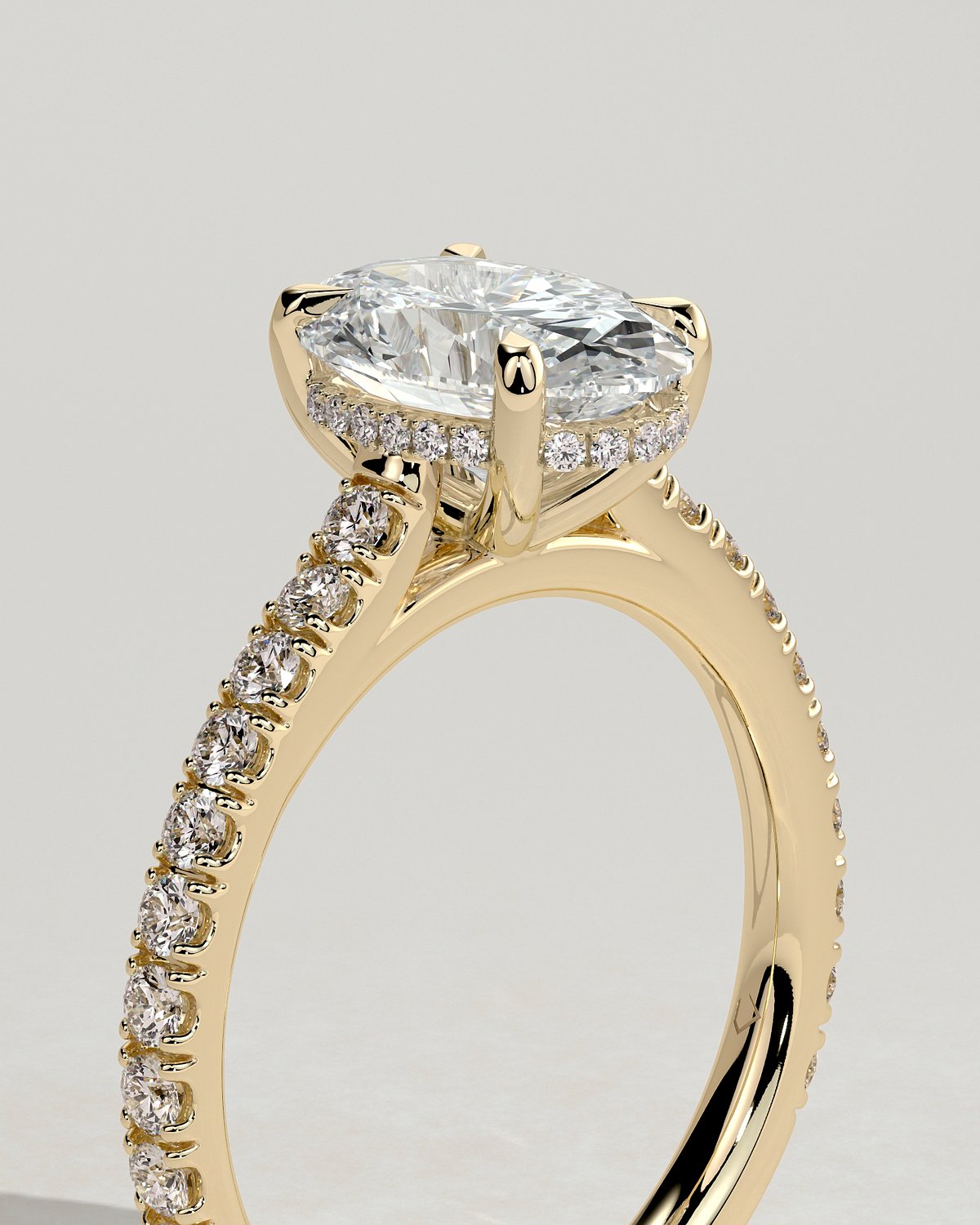 Julia  Oval Solitaire with Hidden Halo and Pav - 18k Yellow Gold