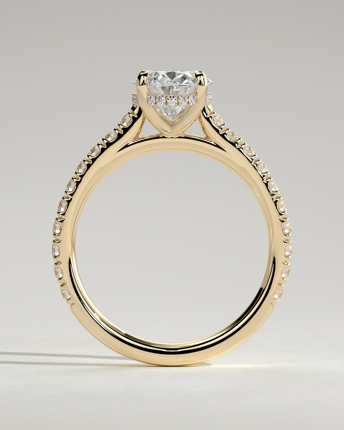 Julia  Oval Solitaire with Hidden Halo and Pav - 18k Yellow Gold