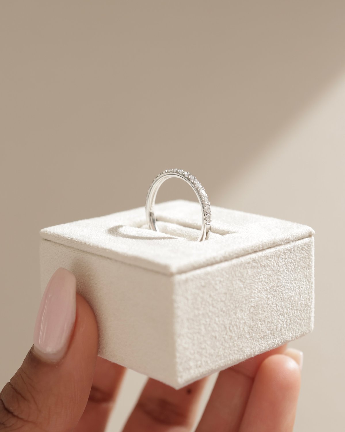 Kaitlyn  Half Pave Wedding Ring Lifestyle Image