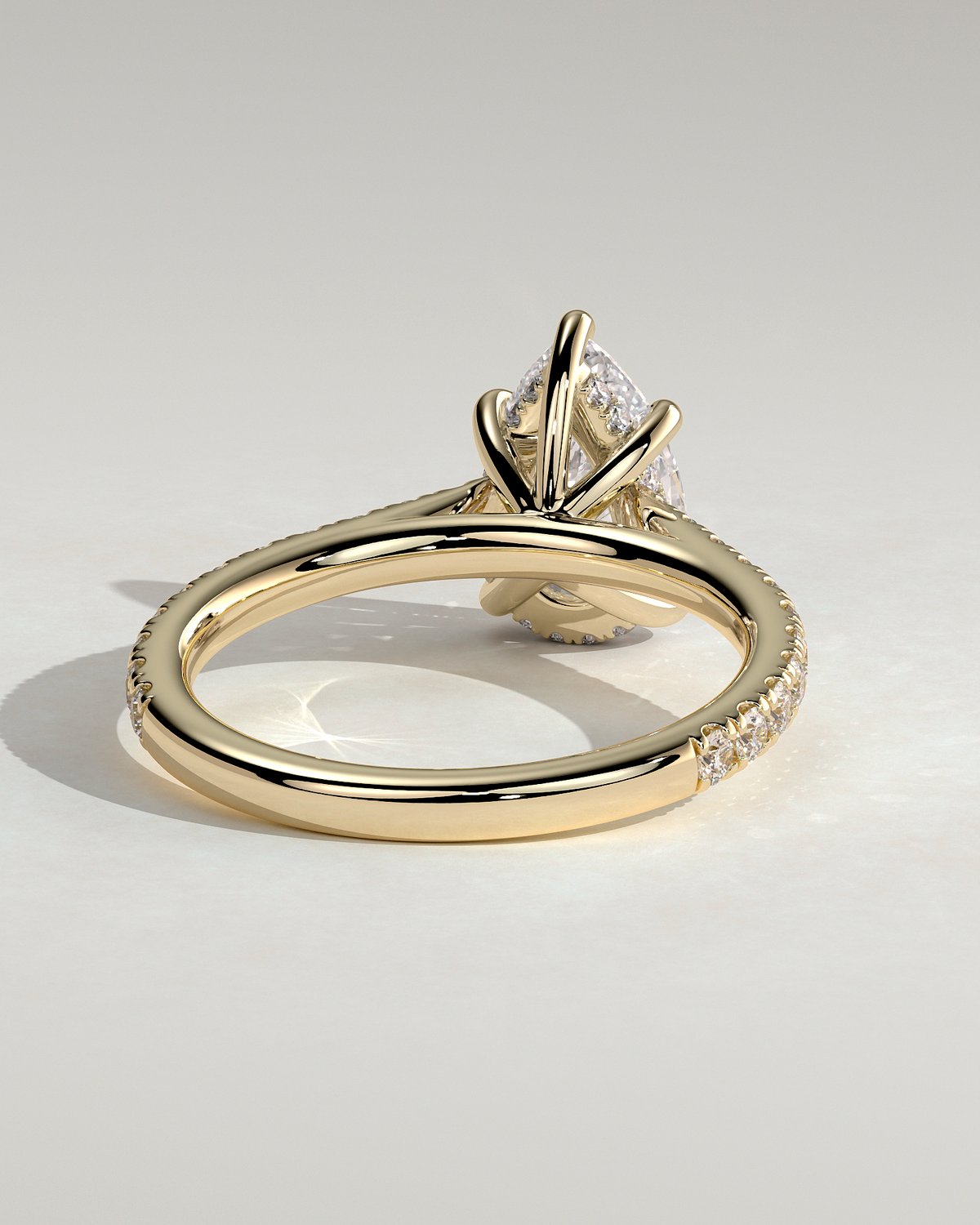 Katrina - 5 Claw Pear Pav with Hidden Halo - 18k Yellow Gold