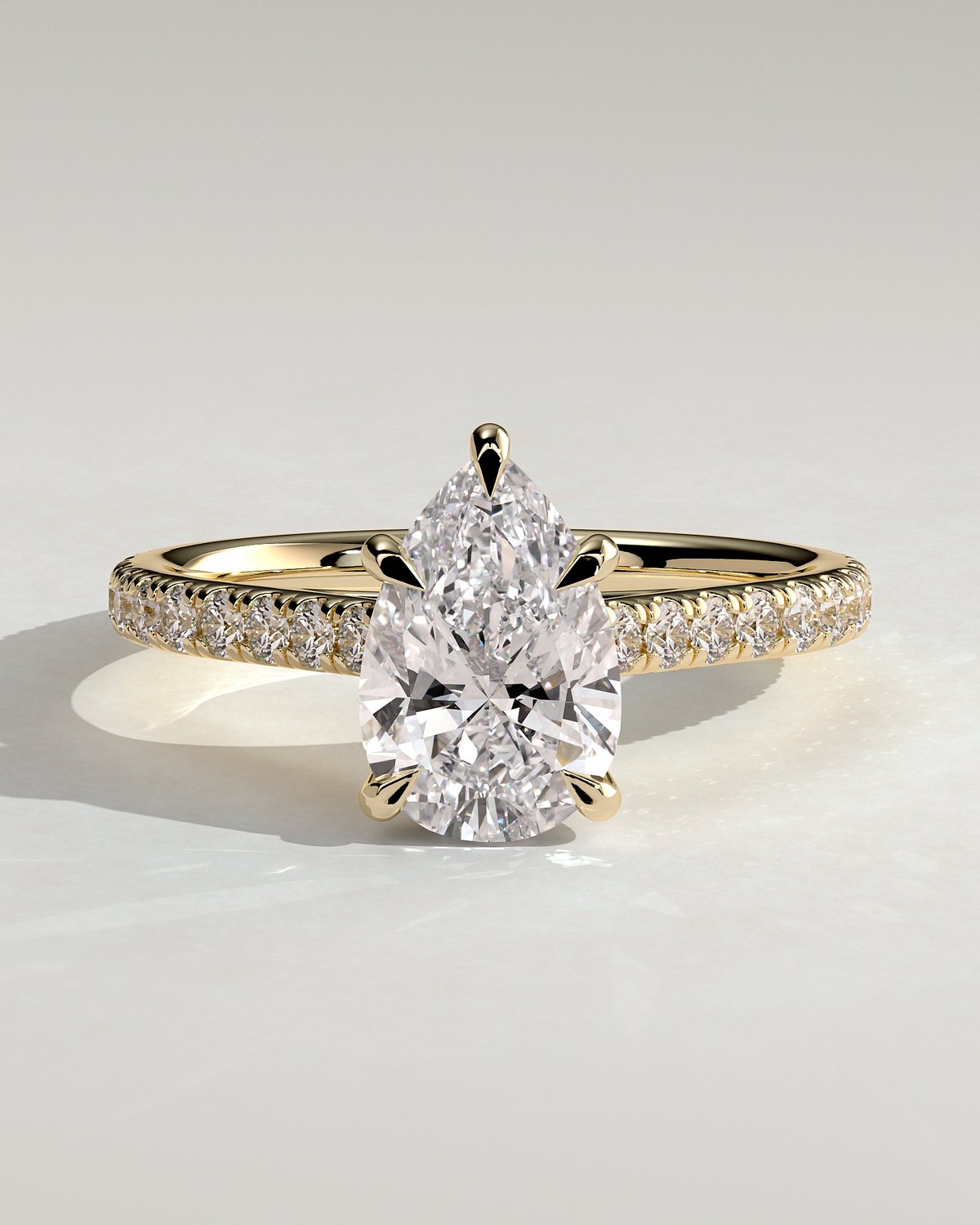 Katrina - 5 Claw Pear Pav with Hidden Halo - 18k Yellow Gold