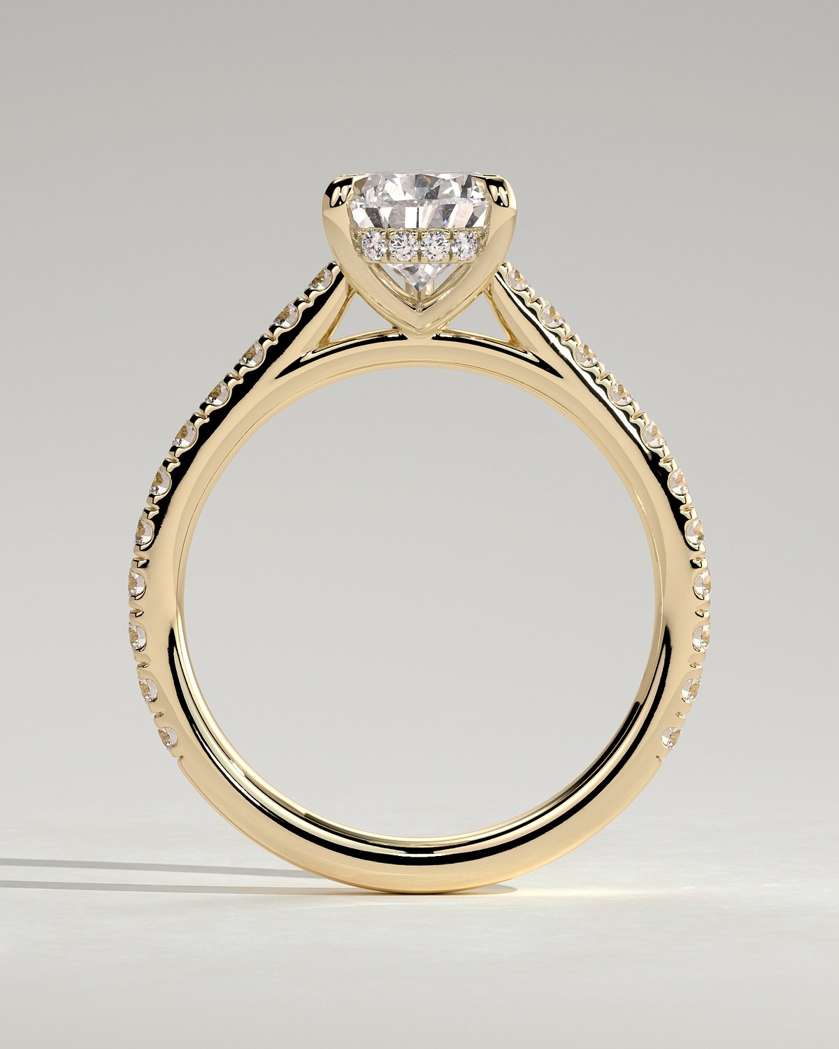 Katrina - 5 Claw Pear Pav with Hidden Halo - 18k Yellow Gold