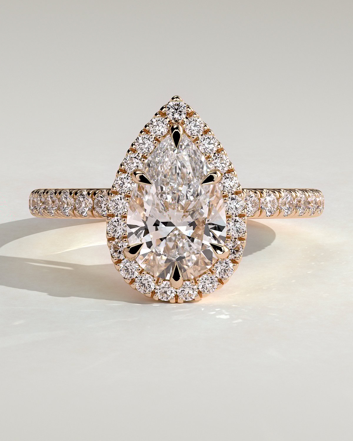 Kirsten  Pear Halo with Pave - 18k Rose Gold