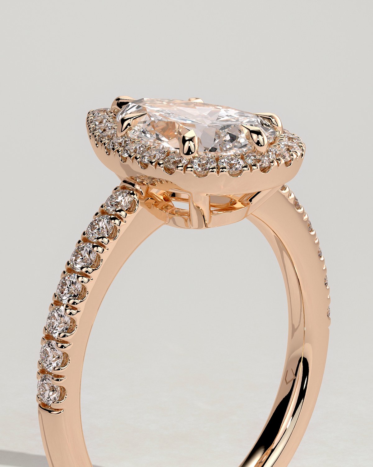 Kirsten  Pear Halo with Pave - 18k Rose Gold
