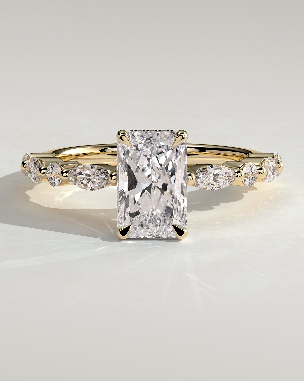 Kyla - 4 Claw Radiant with Hidden Halo & Accent Stones - 18k Yellow Gold