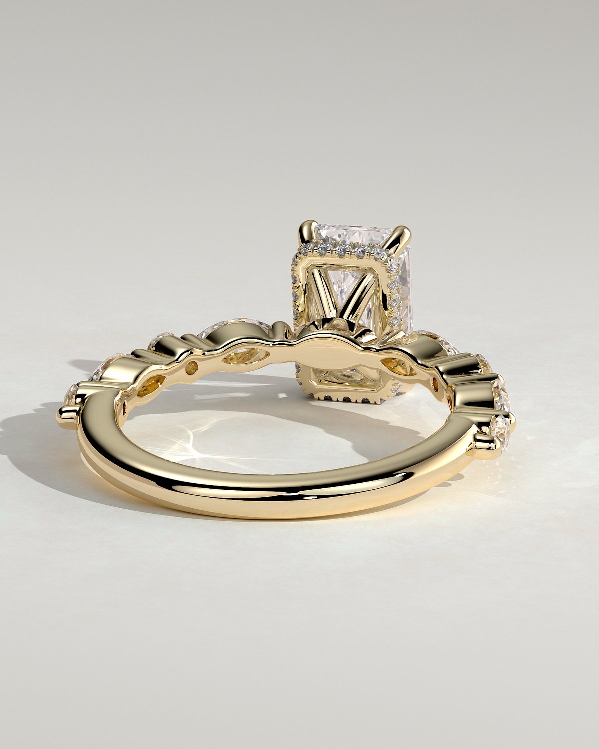 Kyla - 4 Claw Radiant with Hidden Halo & Accent Stones - 18k Yellow Gold
