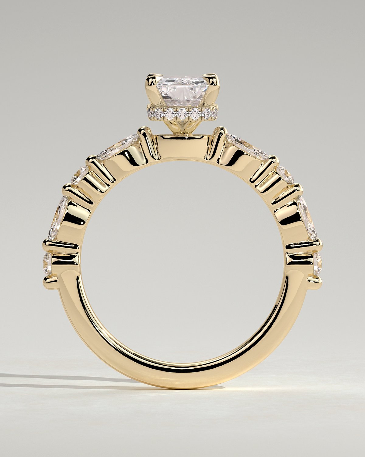 Kyla - 4 Claw Radiant with Hidden Halo & Accent Stones - 18k Yellow Gold