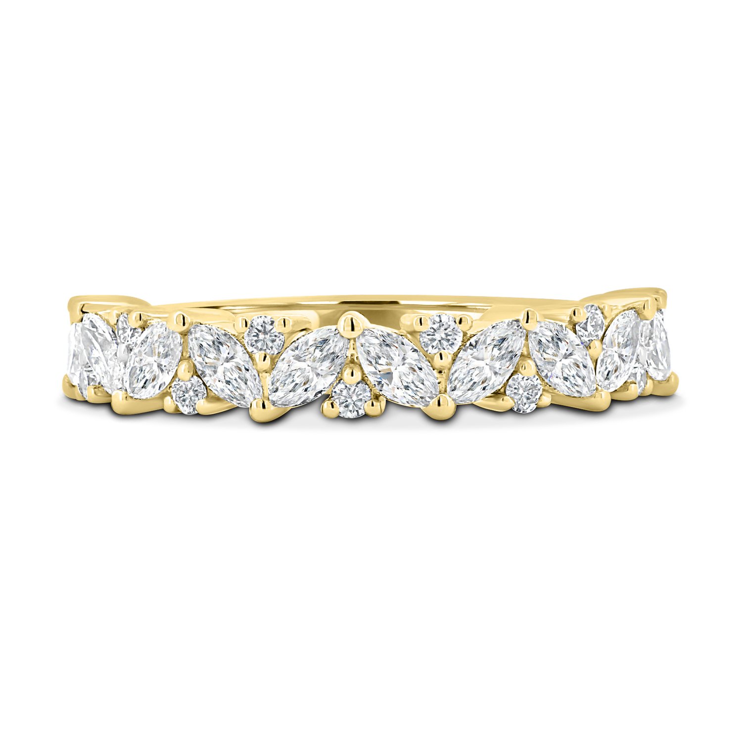 Lana - Round and Marquise Accent Wedding Ring - 18k Yellow Gold