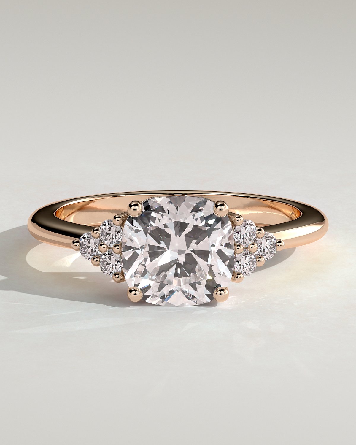 Lena - Cushion with Round Accent Stones - 18k Rose Gold