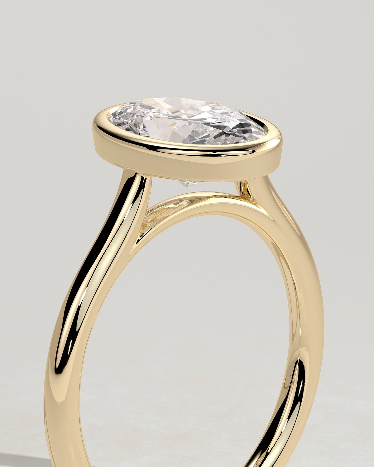 Lexie - Bezel Set Oval with Cathedral Setting - 18k Yellow Gold