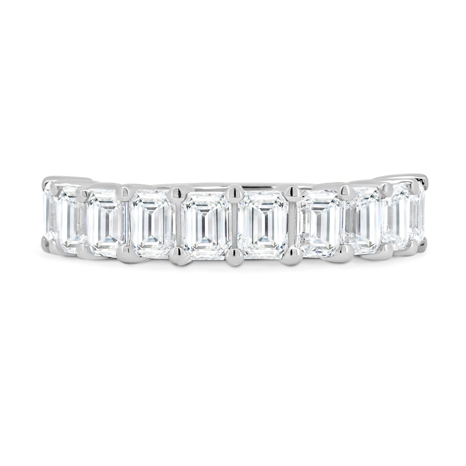 London - Emerald Basket Set Eternity Ring - Half Eternity 18k White Gold