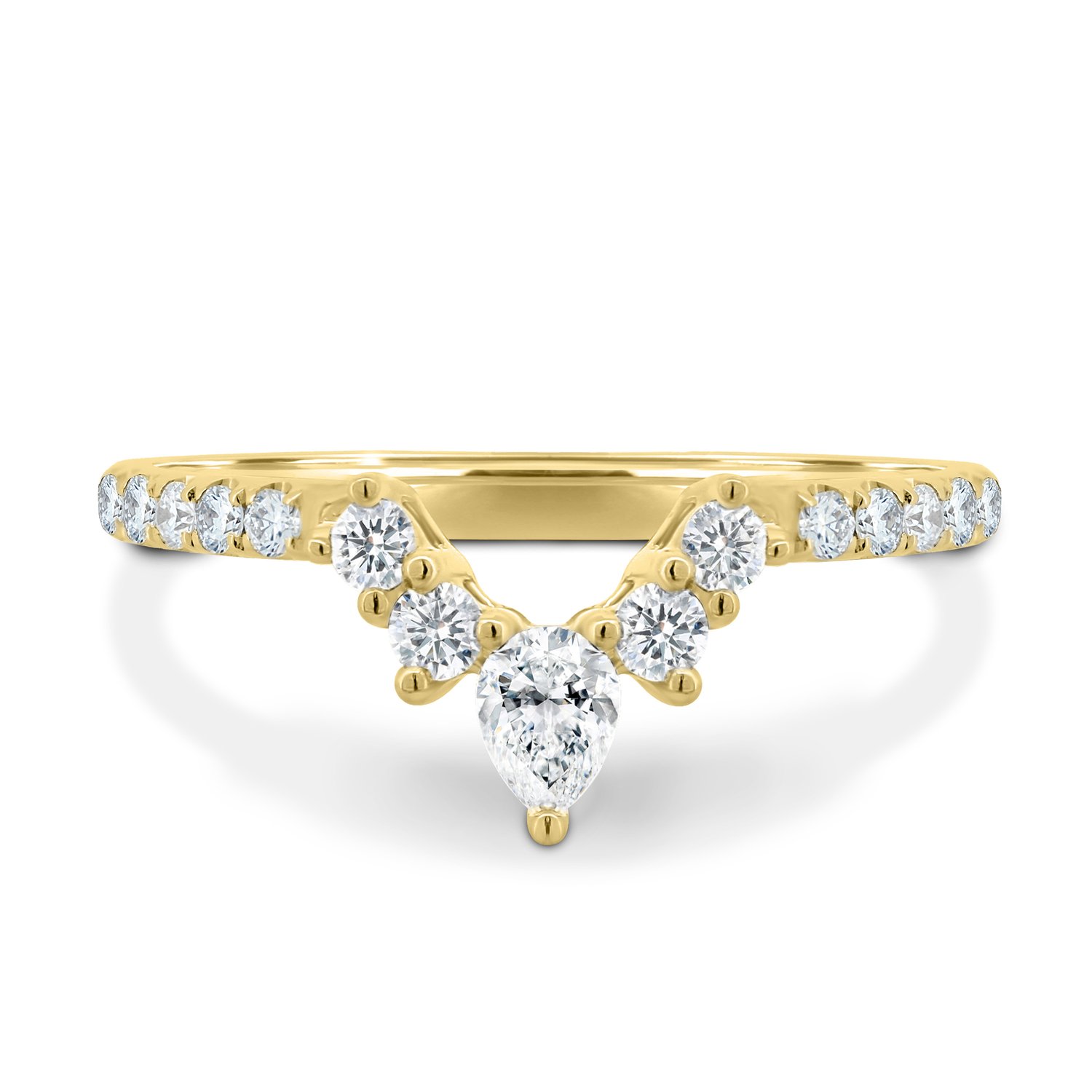 Mara - Curved Pave Band with Accent Stones - 18k Yellow Gold