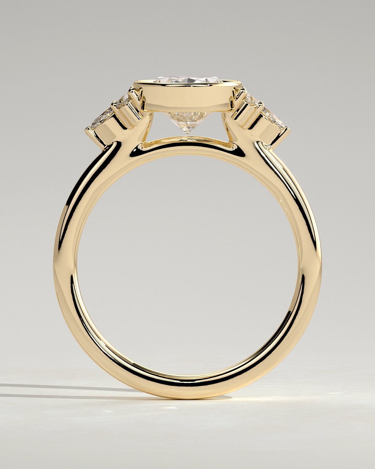 Meesha - Oval Floating Bezel with Accent Stones - 18k Yellow Gold
