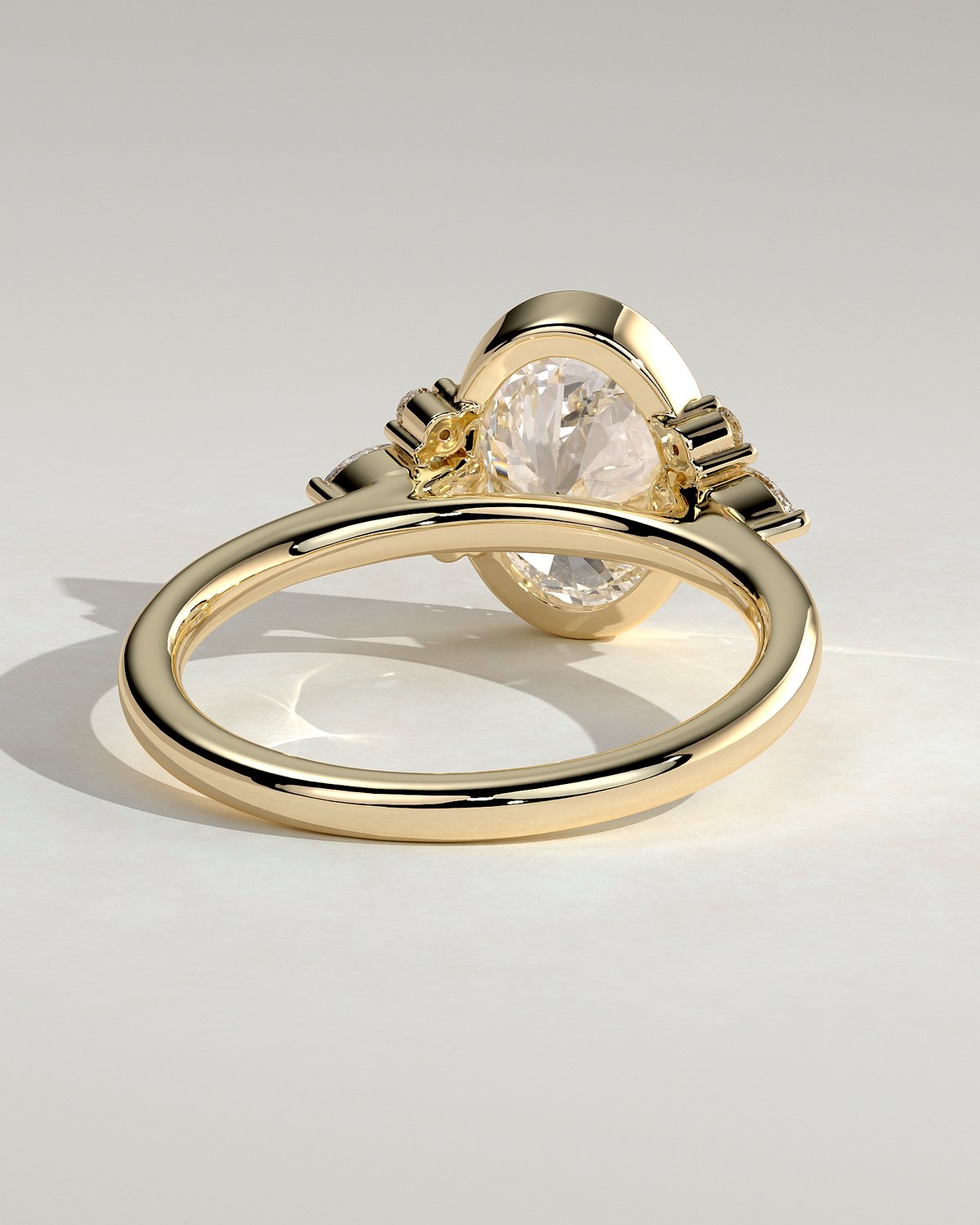 Meesha - Oval Floating Bezel with Accent Stones - 18k Yellow Gold