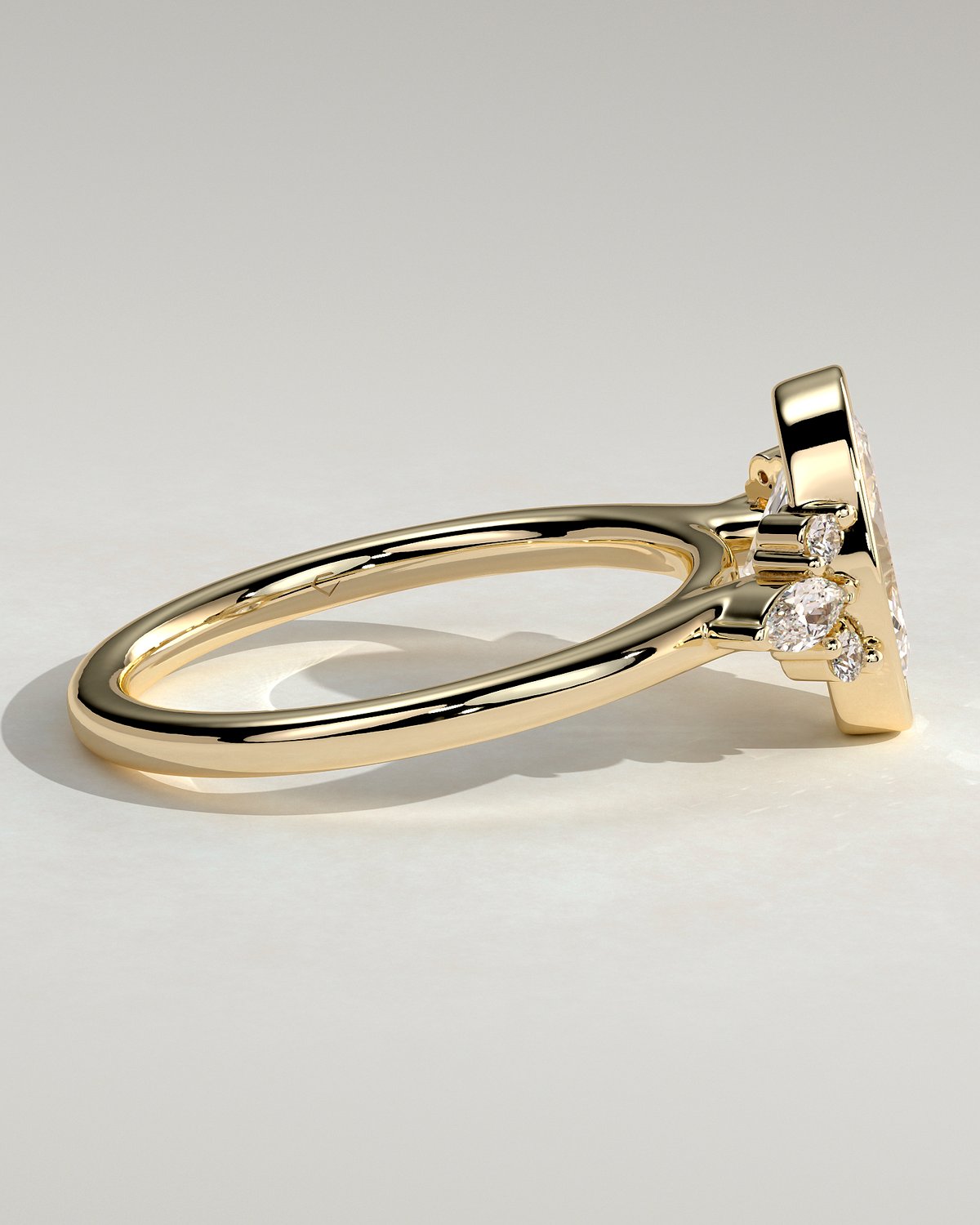 Meesha - Oval Floating Bezel with Accent Stones - 18k Yellow Gold